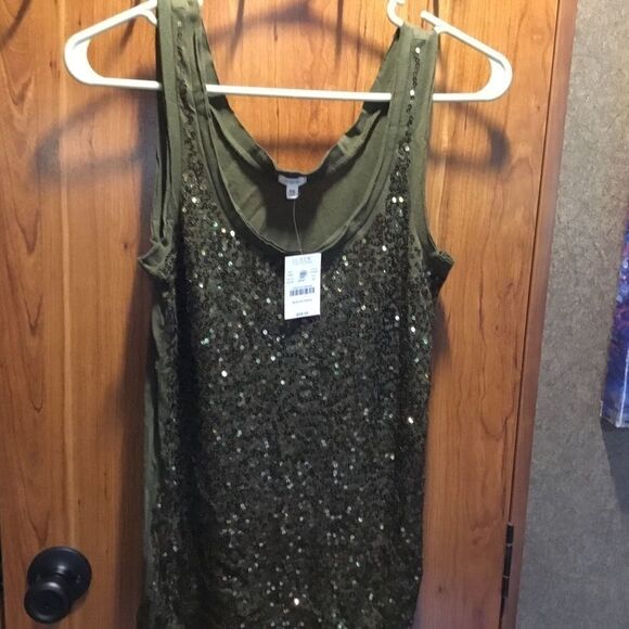 NWT. J. Crew Sequined Tank, Olive, Sz. XS - Picture 3 of 8